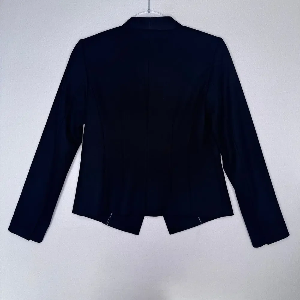 LOFT Black Tuxedo Blazer Jacket Petite 2P Satin Trim Career Formal